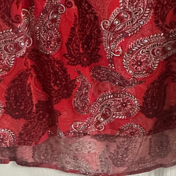 Chic Red Paisley Women's Blouse with flutter sleeves - Picture 5 of 8